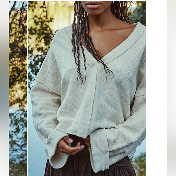 Free People Beach Cotton Oversized Altria Solid Pullover, Size L, NWT